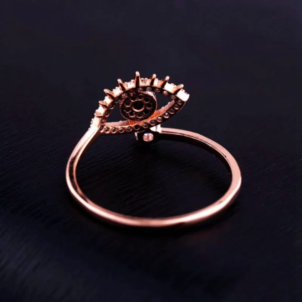 Elegant Evil Eye Hamsa Rose Gold Ring - Picture 2 of 7